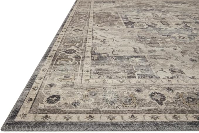 Loloi Hathaway Collection HTH-05 Steel/Ivory 3'-6" x 5'-6", .25" Thick Accent Rug, Soft, Durable, Printed, Modern, Low Pile, Non-Shedding, Easy Clean, Living Room Rug