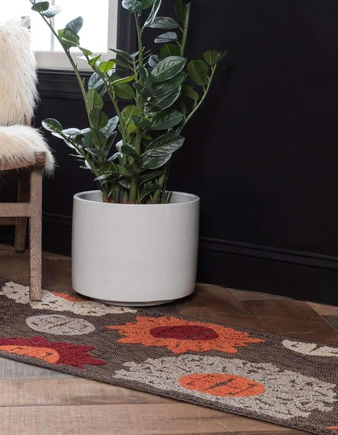 Unique Loom Outdoor Modern Collection Area Rug - Chicago (2' x 8' Runner Brown/Orange)