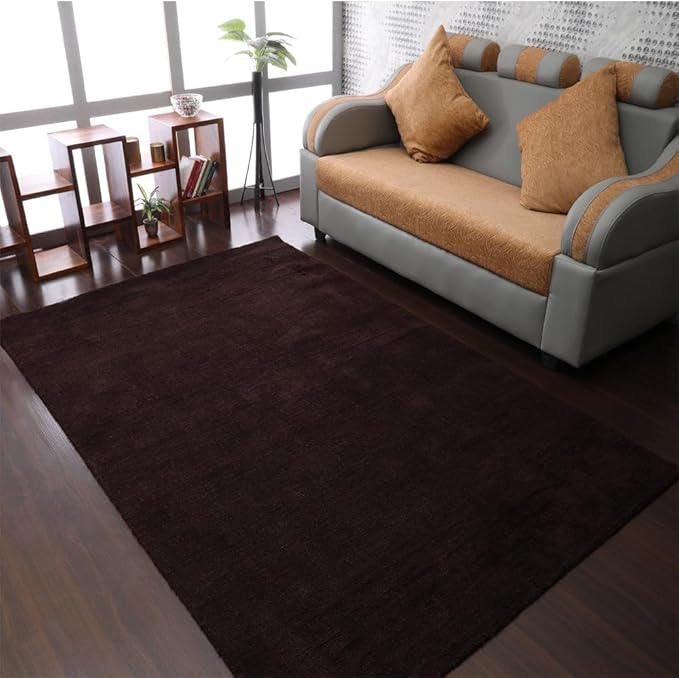Hand Knotted Loom Wool ECO-Friendly Area Rugs - 6'7''x9'10'', Rectangle, Brown Color, Solid Plain Design, High Pile Thick Handmade Anti Skid Rugs for Living Room (L00111)