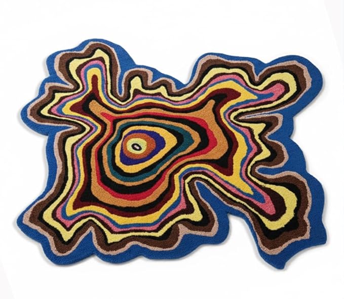 Irregular Shaped Handmade Wool Rug | Modern Colourful Stripe Premium Area Rug Perfect for Home Decor (7x7 ft, Multi.)