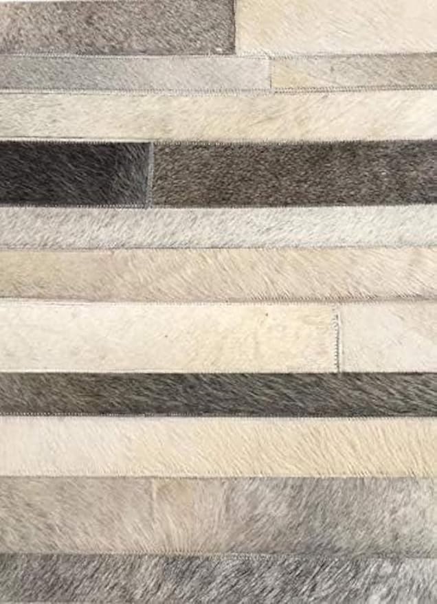 Cowhide Leather Rug for Living Room 5x8, Modern Stripes Style Floor Carpet, Dark Grey Area Rug for Home Decor