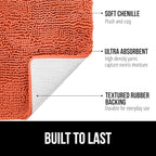 GORILLA GRIP Plush Absorbent Shaggy Chenille Bath Rug Mat for Oval Toilet Base with Rubber Backing, Machine Washable Rugs, Soft Microfiber Contour Mats for Toilets, Bathroom Decor, Coral