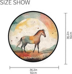 Round Washable Non-Slip Rug for Home & Office Soft Carpet for Living Room, Bedroom & Entryway Indoor/Outdoor Horse Watercolor Design Perfect for Dining Room Rubber Backed & Easy to Clean.