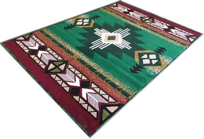 YHSF South West Native American Area Rug C318 - Easy Clean, Thick, Soft, Durable Native Tribal American Indian Inspired Rug for Bedroom/Living Room and More - Hunter Green, 5 ft 11 in x 8 ft 6 in