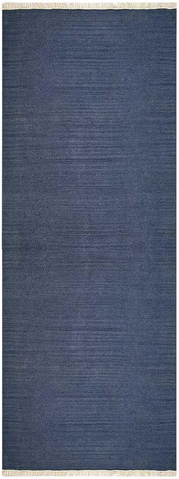 Rugsotic Carpets Hand Woven Flat Weave Kilim Wool ECO-Friendly Area Rugs - 2'6"x8', Runner Shape, Blue Color, Solid Plain Design, Low Pile Handmade 8ft Area Rugs for Living Room, Bed Room (D00111)
