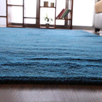 Hand Knotted Loom Wool ECO-Friendly Area Rugs - 4'x6', Rectangle, Blue Color, Solid Plain Design, High Pile Thick Handmade Anti Skid Area Rugs for Living Room, Bed Room (L00111)