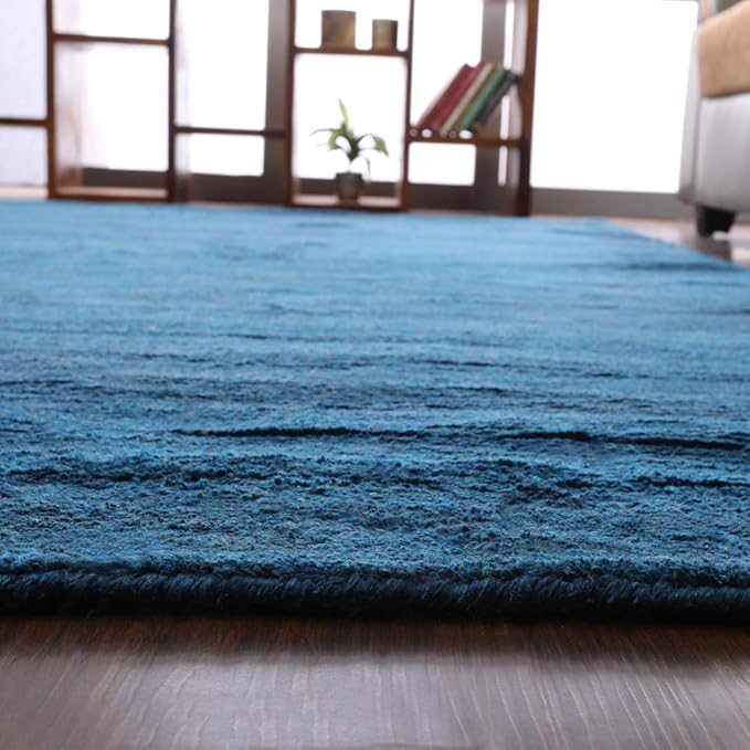 Rugsotic Carpets Hand Knotted Gabbeh Wool 3'x5' Area Rug Solid Blue L00111