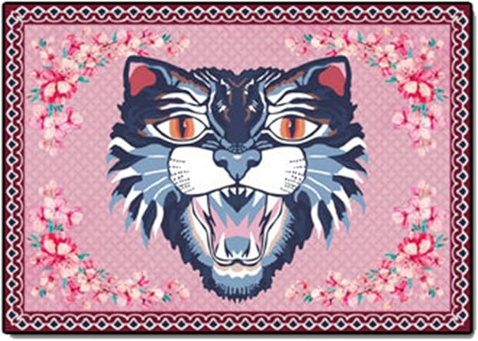 Cartoon Animal Pattern Area Rug Cute Cat Luxury Floral Decor for Carpet Farmhouse Bedroom Living Room Rugs Bathroom Kitchen Runner Mat Indoor Outdoor Non Slip Doormat 4.5' X 6.5'
