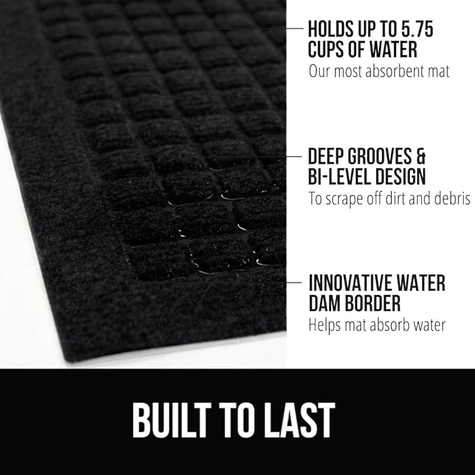 GORILLA GRIP Front Door Mat, 35x23 Black, Indoor Outdoor Ultra Absorbent HydroAbsorb Doormat, Absorbs Up to 1.7 Cups of Water, Stain and Fade Resistant, Rubber Backing Doormats, Captures Dirt, 2 Pack