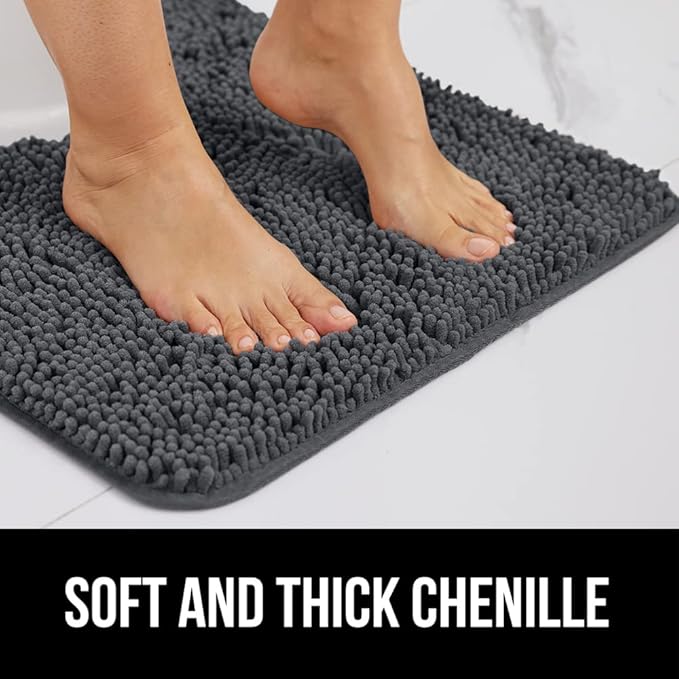 GORILLA GRIP Bath Rug Mat 48x24, Soft Absorbent Chenille, Quick Dry Microfiber Mats, Rubber Backing Washable Shower Floor Rugs, Bathmat Runner, US Designed Bathroom Home Decor Accessories Charcoal