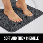 GORILLA GRIP Bath Rug Mat, Thick Soft Absorbent Chenille, Quick Dry Microfiber Mats, Rubber Backing Washable Shower Floor Rugs, US Designed Bathroom Bathmat Home Decor Accessories, 24x17, Charcoal