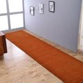 Hand Knotted Loom Wool ECO-Friendly Area Rugs - 2'6"x8', Runner, Orange Color, Solid Plain Design, High Pile Handmade Anti Skid Area Rugs for Living Room, Bed Room (L00111)