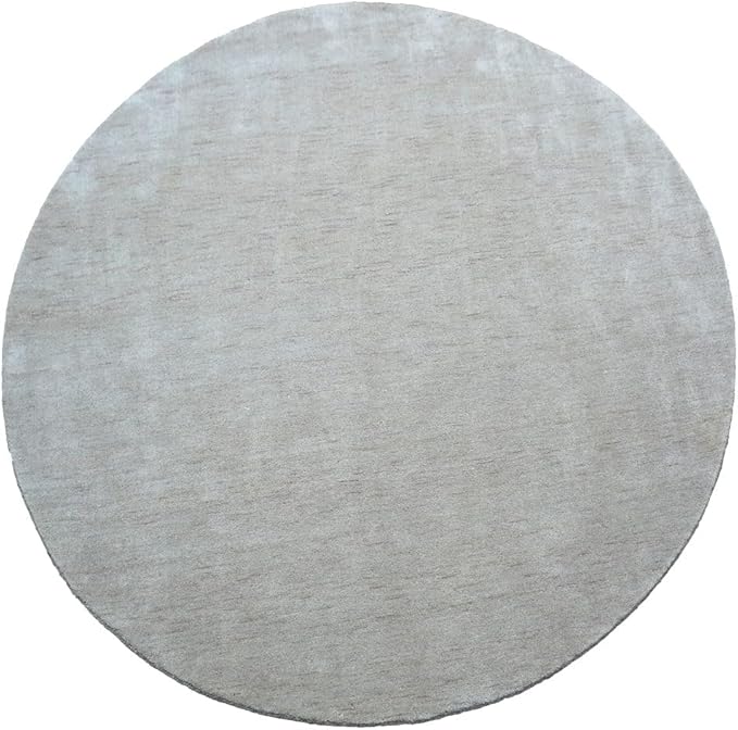 Hand Knotted Loom Wool ECO-Friendly Area Rugs - 6'x6', Round, Beige Color, Solid Plain Design, High Pile Thick Handmade Anti Skid Area Rugs for Living Room, Bed Room (L00111)