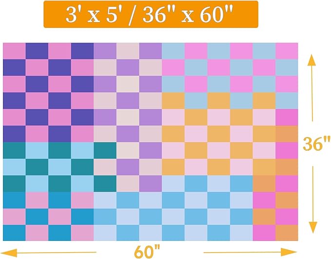 Multicolored Checkered Rug 3x5 Washable Ultra-Thin Funky Bedroom Rug Non-Slip Soft Multicolored Stain Resistant Carpet for ‎Dining Room Office