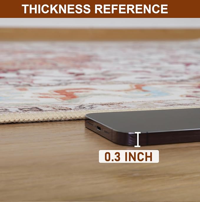 Washable Area Rugs 5x7, Beige Vintage Rugs-Low Pile Carpet, Non-Slip Distressed Printed Patterns Rugs for Bedroom, Living Room, Dining Room, Beige