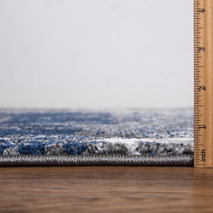 Keen Home Design Area Rugs - 8x10 Non-Shedding, Abstract Rugs for Kitchen, Living Room, Bedroom, Dining Room, Entryway - Size: 7'3" x 10'2", Navy/Grey/White