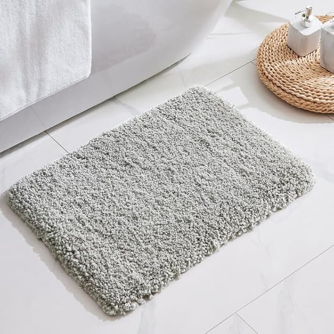 Small Bathroom Rug 17x24 Non Slip Gray Fluffy Bath Mat for Bathroom Floor Washable Plush Luxury Bath Rug for Tub Soft Shaggy Absorbent Shower Mat