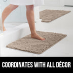 GORILLA GRIP Bath Rug Mat 60x17, Thick Absorbent Chenille, Quick Dry Microfiber Mats, Rubber Backing Washable Shower Floor Rugs, Bathmat Runner, US Designed Bathroom Home Decor Accessories Gray Beige