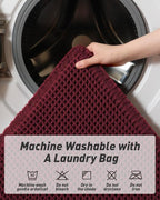 Upgraded Christmas Waffle Runner Rug Super Absorbent Non Slip Bath Mats for Bathroom Washable Bathroom Runner Rug with Tassels, Ideal for Hallway Bedroom Laundry Room, 2'x 4'(24" x 48"), Burgundy