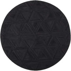 Black Round Area Rug 7×7 ft – Anti-Slip Cowhide Leather Rug with Geometric Pattern for Living Room, Bedroom, Dining Room, Kids Room & Modern Home Decor