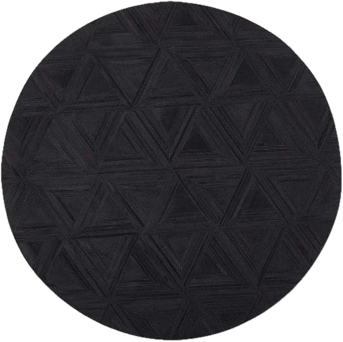 Black Round Rug 9x9 ft – Soft Anti-Slip Modern Faux Leather Area Carpet with Textured Geometric Pattern Rug for Living Room, Bedroom, Dining, Kids Room, Playroom, Lounge & Home Decor