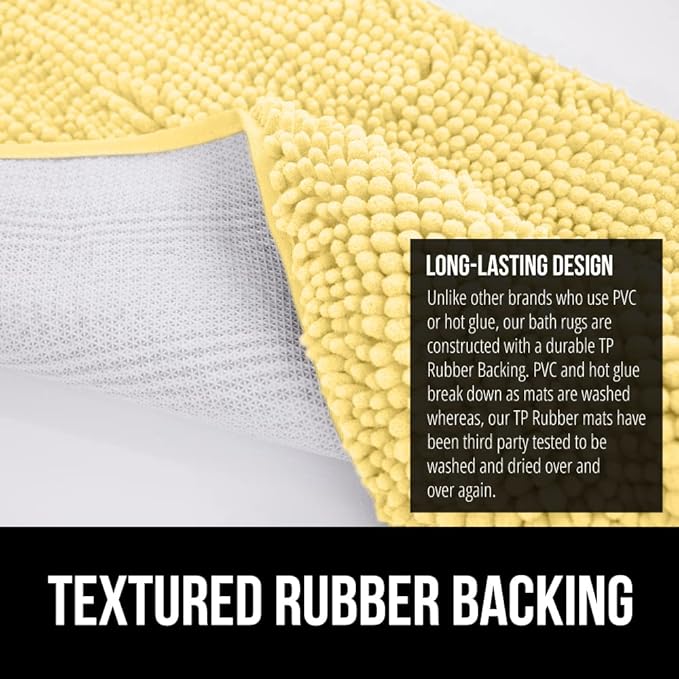 GORILLA GRIP Bath Rug Mat 30x20, Thick Soft Absorbent Chenille, Quick Dry Microfiber Mats, Rubber Backing Washable Shower Floor Rugs, US Designed Bathroom Bathmat Home Decor Accessories, Yellow