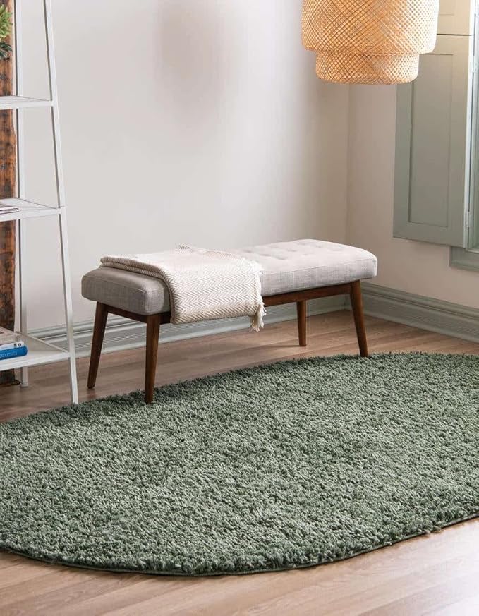 Unique Loom Davos Shag Collection Area Rug - Solid (7' 10" x 10' Oval, Sage)