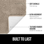 GORILLA GRIP Bath Rug Mat 70x24, Thick Absorbent Chenille, Quick Dry Microfiber Mats, Rubber Backing Washable Shower Floor Rugs, Bathmat Runner, US Designed Bathroom Home Decor Accessories Gray Beige