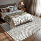 GLN Rugs Contemporary Collection - Machine Washable Area Rug, Contemporary Washable, Non Slip, Low Pile Chenille Rug, Living Room, Bedroom, Kitchen Rug (3' x 5' Green Beige)