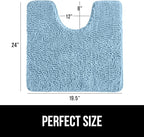 GORILLA GRIP Plush Absorbent Shaggy Chenille Bath Rug Mat for Oval Toilet Base with Rubber Backing, Machine Washable Rugs, Soft Microfiber Contour Mats for Toilets, Bathroom Decor, Sky