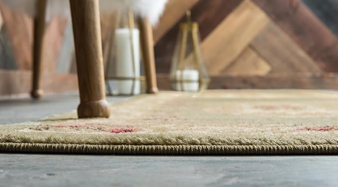 Rugs.com Chateau Collection Rug – 6 Ft Runner Green Medium Rug Perfect for Hallways, Entryways