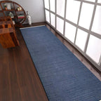 Rugsotic Carpets Hand Woven Flat Weave Kilim Wool ECO-Friendly Area Rugs - 2'6"x8', Runner Shape, Blue Color, Solid Plain Design, Low Pile Handmade 8ft Area Rugs for Living Room, Bed Room (D00111)