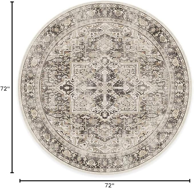 RUGGABLE Washable Vintage Area Rug – Kamran Hazel 6 ft Round, Stain-Resistant, Non-Slip – Medium Machine Washable Rugs for Living Room, Bedroom, Hallway, Entryway & Office–with Standard Pad