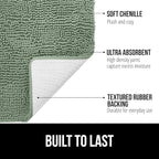 GORILLA GRIP Plush Absorbent Shaggy Chenille Bath Rug Mat for Oval Toilet Base with Rubber Backing, Machine Washable Rugs, Soft Microfiber Contour Mats for Toilets, Bathroom Decor, Sage