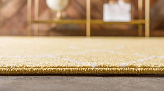 Unique Loom Trellis Frieze Collection Area Rug - Geometric (6' Round, Yellow/ Ivory)
