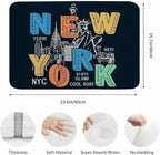 New York City Bath Mats for Bathroom New York Theme on Black Background Floor Bath Rugs Machine Washable Bathmat Carpet Rug Room Decor for Shower Floor 16 X 24 inch Mat
