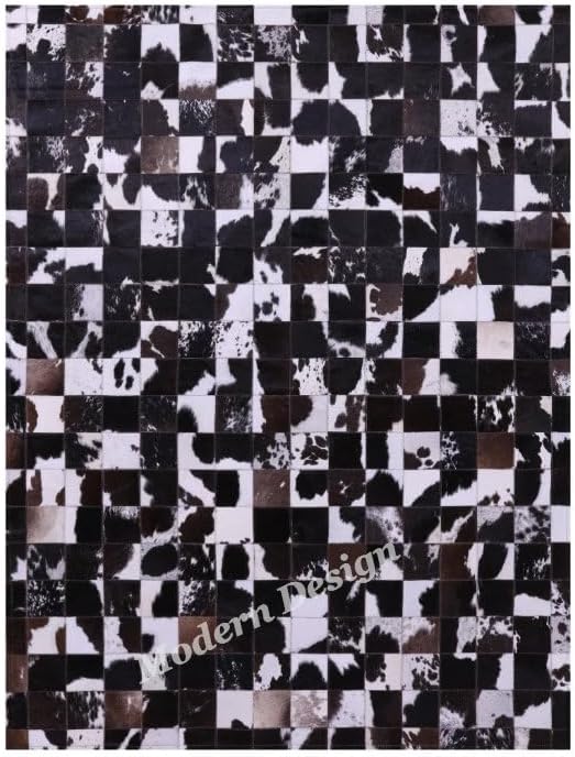 Modern Design Premium Cowhide Leather Carpet with Chevron Pattern, Area Rug (Brown/White-2, 9x12)