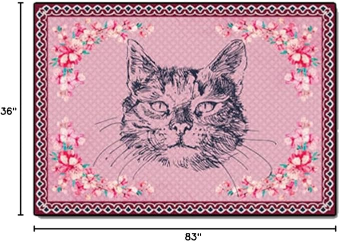 Cartoon Animal Pattern Area Rug Cute Cat Luxury Floral Decor for Carpet Farmhouse Bedroom Living Room Rugs Bathroom Kitchen Runner Mat Indoor Outdoor Non Slip Doormat 3' X 7'