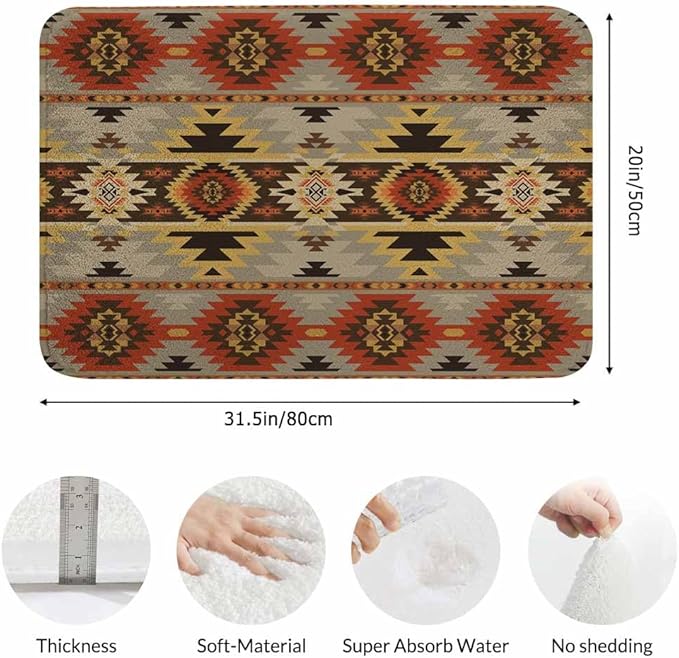 Geometric Pattern Bath Mats for Bathroom American Navajo Style Aztec Floor Bath Rugs Machine Washable Bathmat Carpet Rug Room Decor for Shower Floor 20 X 31 Inch Mat