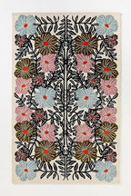 Bold Floral Hand-Tufted Wool Rug 5x5 Ft (Square) – Vintage-Style Area Carpet with Modern Botanical Pattern for Living Room, Bedroom, Nursery, Cottagecore Décor, Soft Wool Pile, Cotton Backing