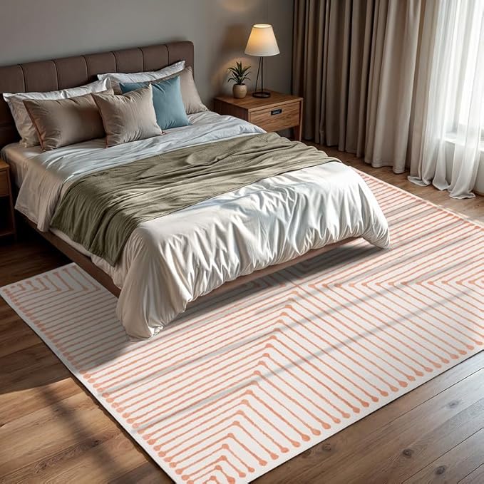 GLN Rugs Contemporary Collection - Machine Washable Area Rug, Contemporary Washable, Non Slip, Low Pile Chenille Rug, Living Room, Bedroom, Kitchen Rug (8' x 10' Orange Beige)