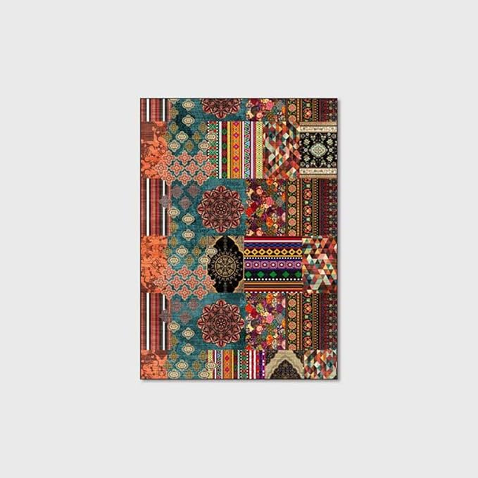 Vintage Boho Area Rugs Multicolor Ethnic Style Geometric Splicing Carpets Bedroom Living Room Kitchen Floor Mats Indoor Outdoor Non-Shedding Runner Rug Home Décor Carpet 3' X 4'