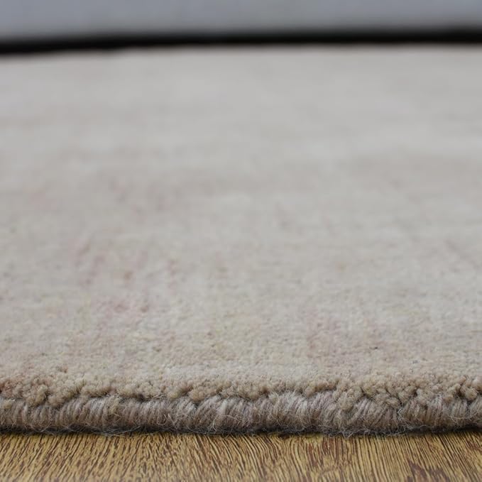 Hand Knotted Loom Wool ECO-Friendly Area Rugs - 10'x10', Round, Beige Color, Solid Plain Design, High Pile Thick Handmade Anti Skid Area Rugs for Living Room, Bed Room (L00111)