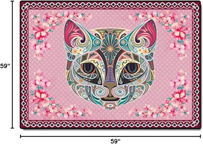Cartoon Animal Pattern Area Rug Cute Cat Luxury Floral Decor for Carpet Farmhouse Bedroom Living Room Rugs Bathroom Kitchen Runner Mat Indoor Outdoor Non Slip Doormat 5' X 5'