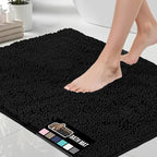 GORILLA GRIP Bath Rug Mat 42x24, Thick Soft Absorbent Chenille, Quick Dry Microfiber Mats, Rubber Backing Washable Shower Floor Rugs, Bathmat Runner, US Designed Bathroom Home Decor Accessories Black