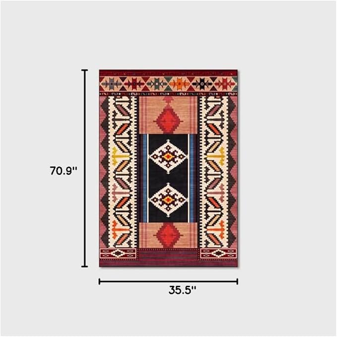 Vintage Boho Area Rugs Multicolor Ethnic Style Geometric Splicing Carpets Bedroom Living Room Kitchen Floor Mats Indoor Outdoor Non-Shedding Runner Rug Home Décor Carpet 3' X 6'