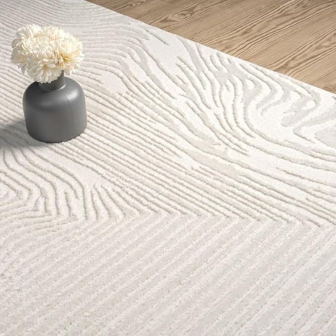 Abani Zen 5' x 8' Cream Rug – Neutral Layered Wavy Borders Pattern, Soft Area Rug for Living Room & Bedroom, Durable & Easy to Clean