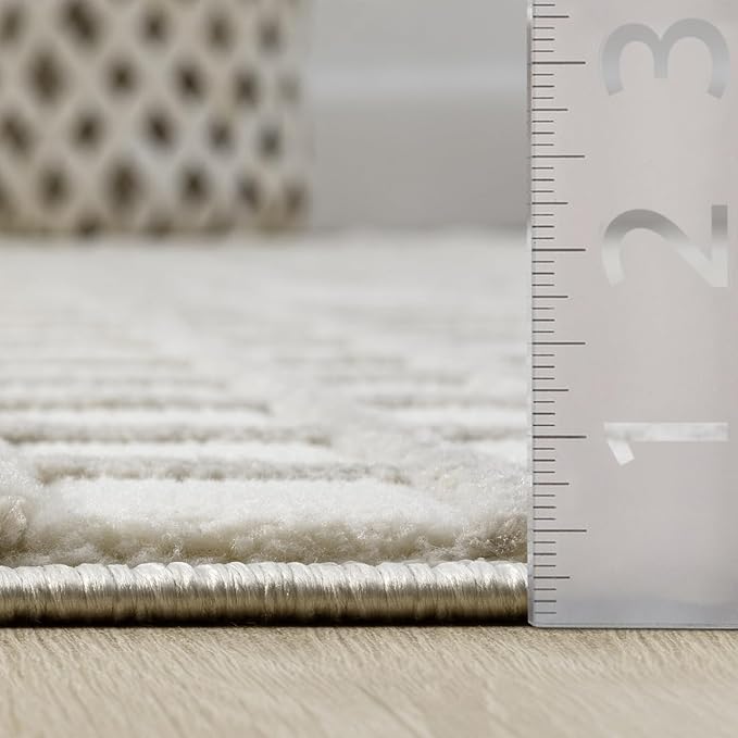 Abani Cream Grid Textured Area Rug - 8' x 10' - Chunky, Plush and Soft Washable Carpet - Perfect for Living Room & Bedroom - Plush Deco Collection