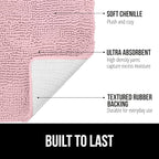 GORILLA GRIP Bath Rug Mat 60x24, Soft Absorbent Chenille, Quick Dry Microfiber Mats, Rubber Backing Washable Shower Floor Rugs, Bathmat Runner, US Designed Bathroom Home Decor Accessories Light Pink