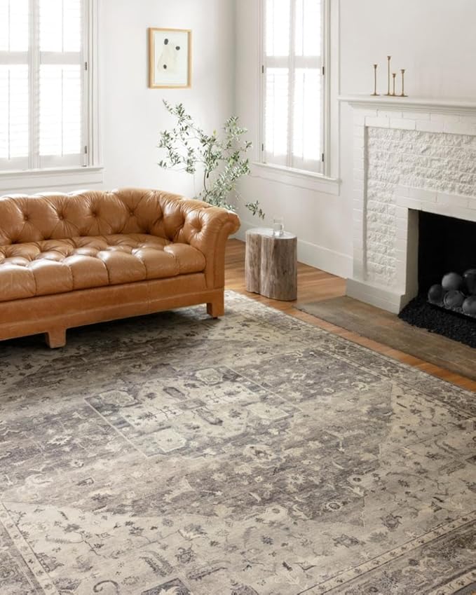 Loloi Hathaway Collection HTH-05 Steel/Ivory 5'-0" x 7'-6", .25" Thick Area Rug, Soft, Durable, Printed, Modern, Low Pile, Non-Shedding, Easy Clean, Living Room Rug